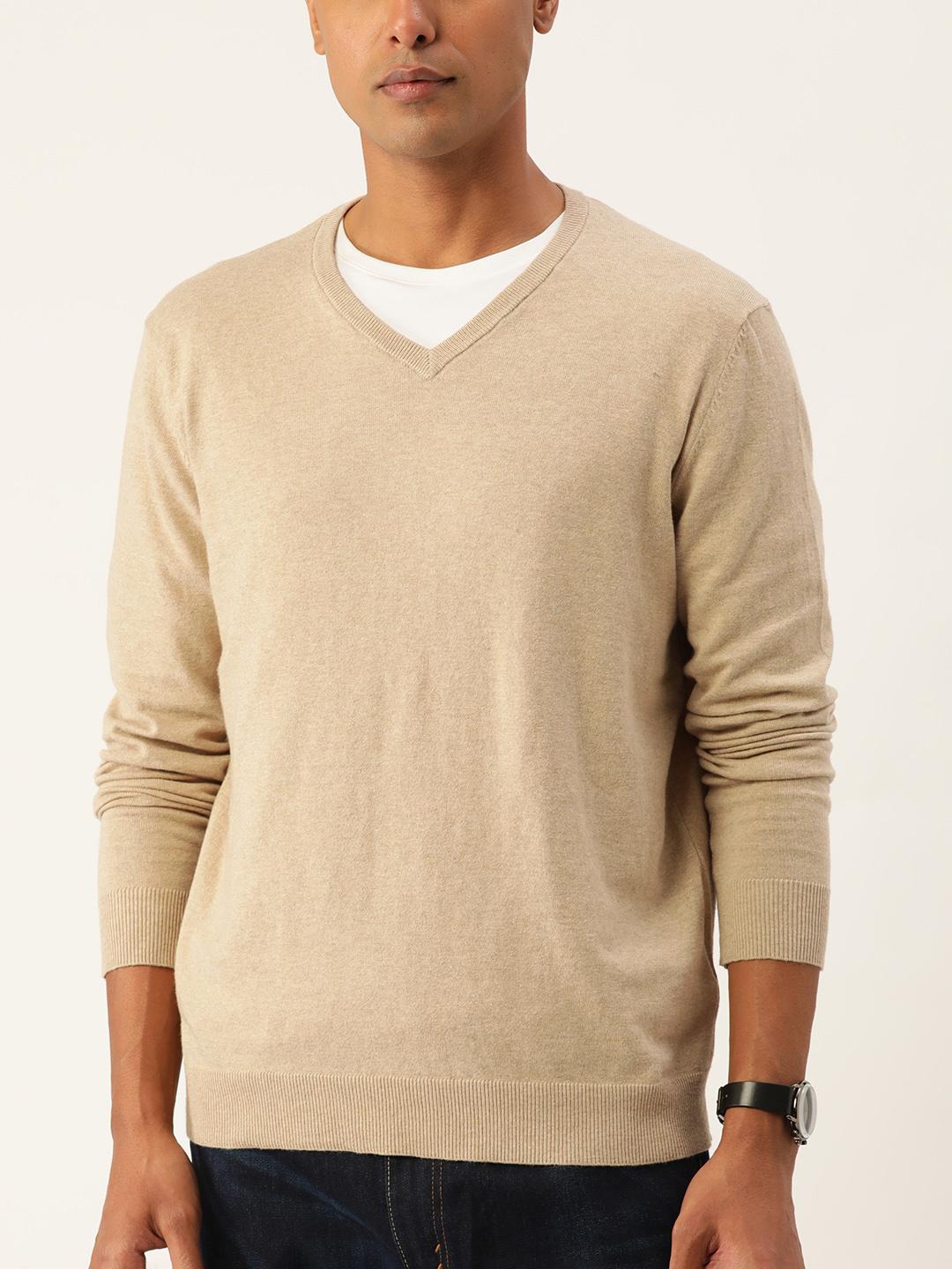 Buy Macy's Alfani Men Beige V-Neck Knitted Pullover Sweaters for