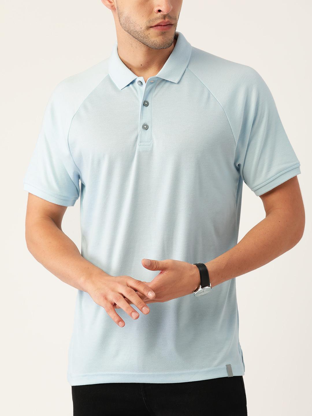 Buy Macy's Alfani Men Blue Solid Raglan Sleeves Polo Collar T