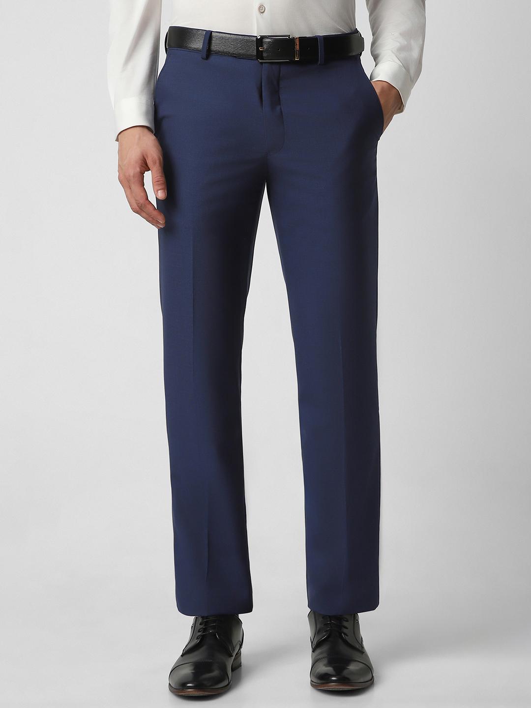 Van Heusen Men Navy Blue Textured Slim Fit Trousers