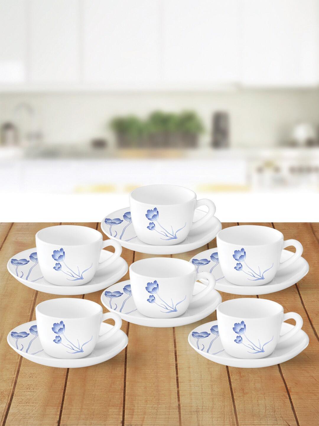 Buy Larah by BOROSIL Set Of 6 White & Blue Printed Opalware Glossy