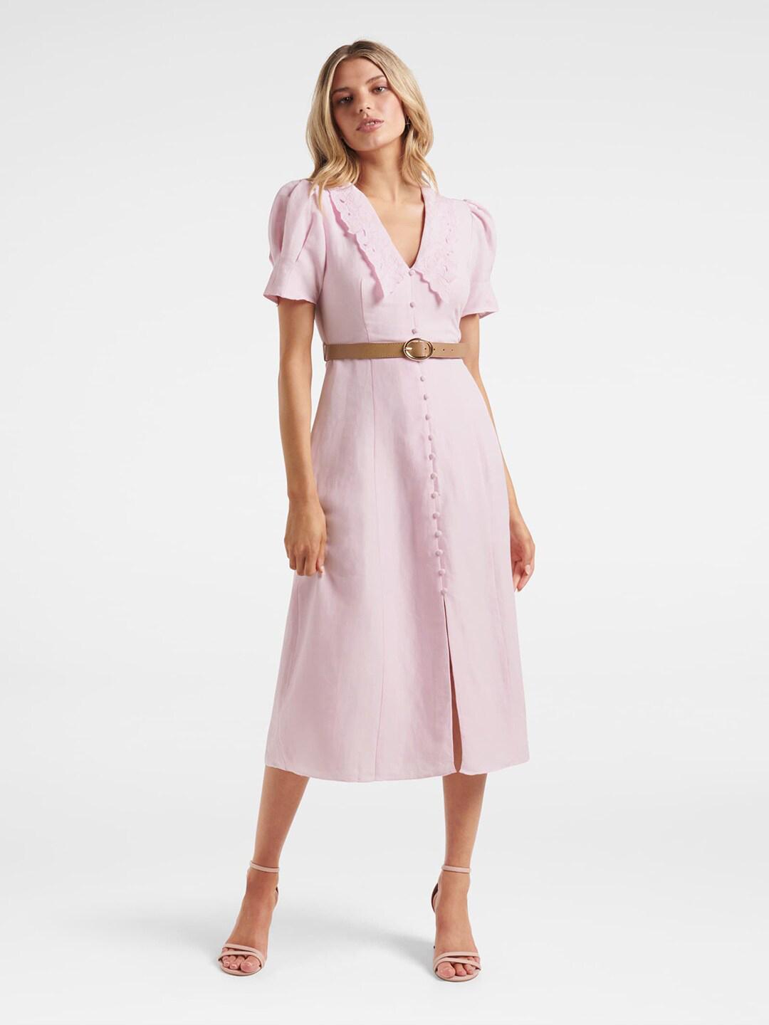 Buy Forever New Women Pink Linen A-Line Belted Midi Dress - Dresses for  Women 19155160 | Myntra