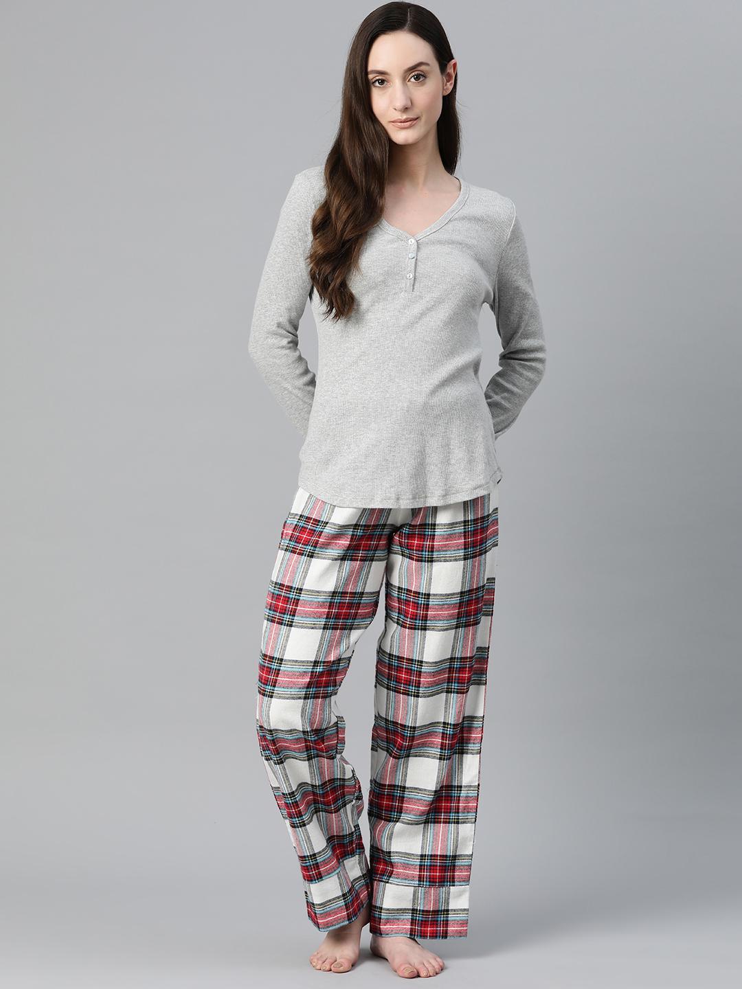 Buy Marks Spencer Ribbed Checked Pyjama Set Night suits for