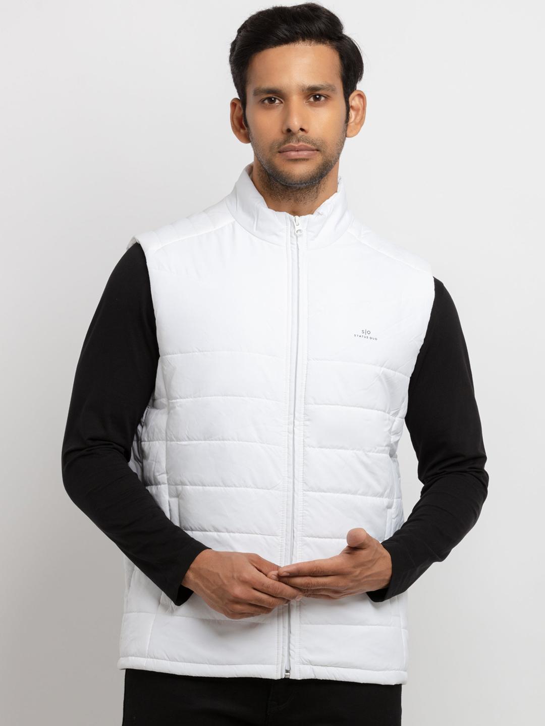 Buy Status Quo Men White Solid Sleeveless Padded Jacket - Jackets