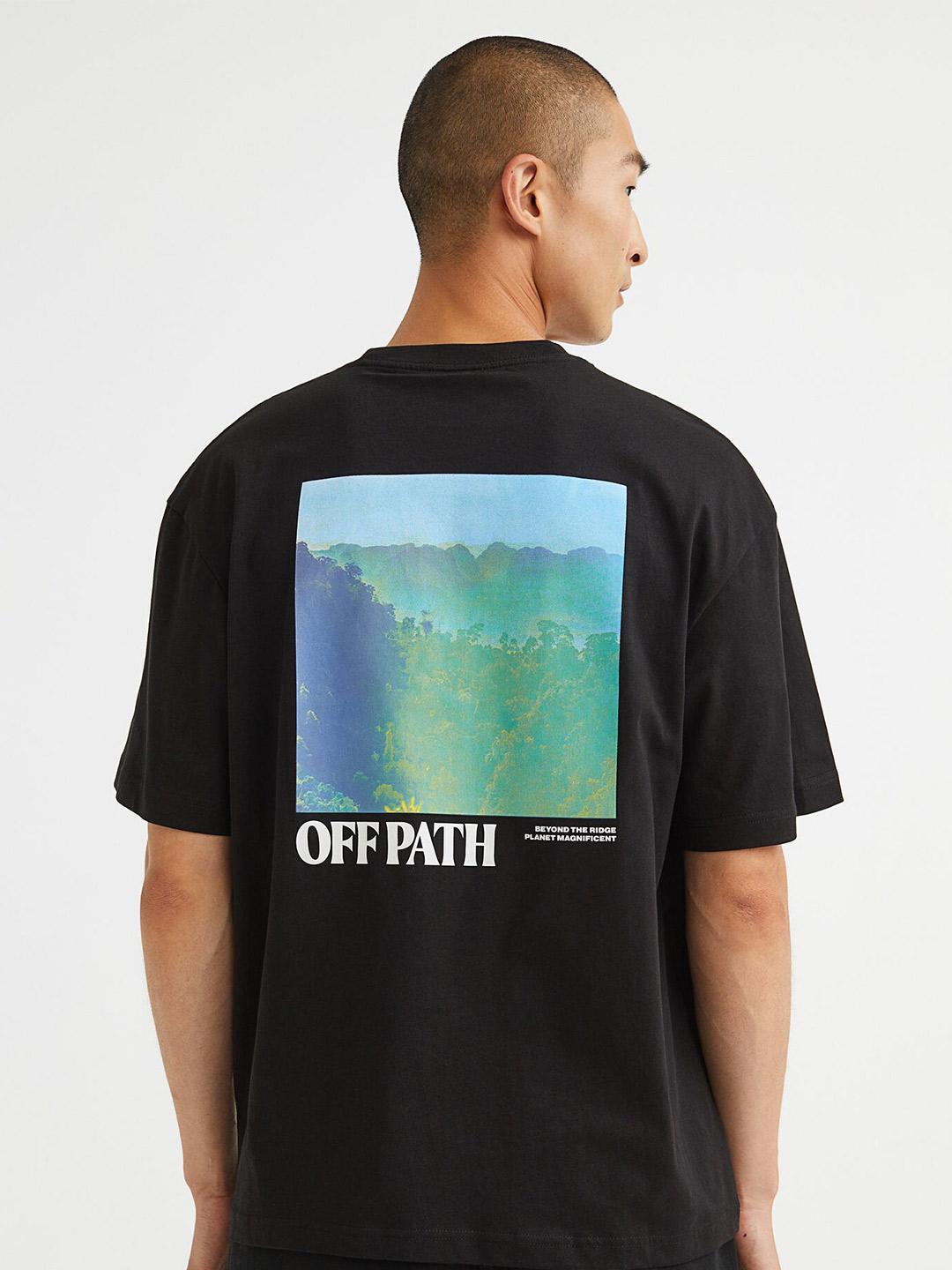 Buy H&M Men Black Blue Typography Printed T-shirt Tshirts for