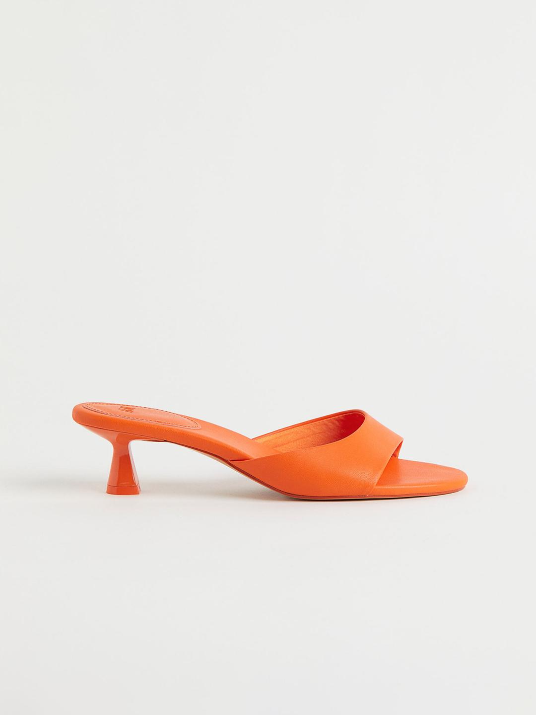Block Heels Orange Low Heel Shoes Buy H&M Orange Mules Heels For
