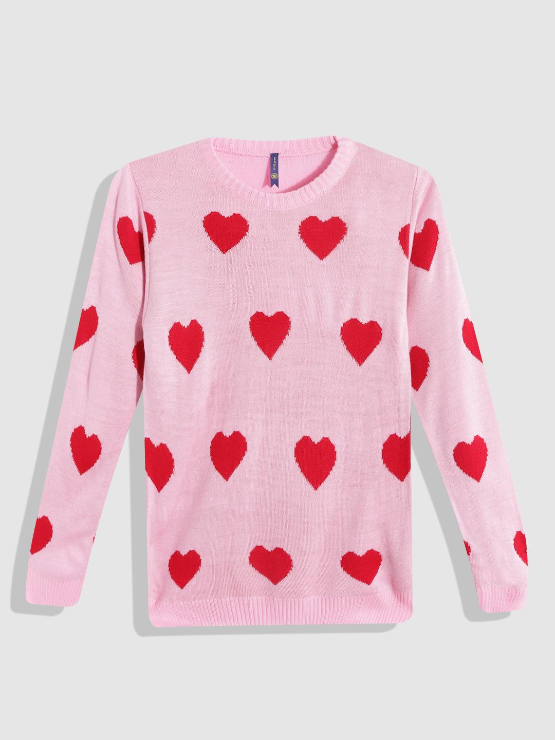 Buy YK Girls Pink Red Heart Printed Pullover Sweaters for