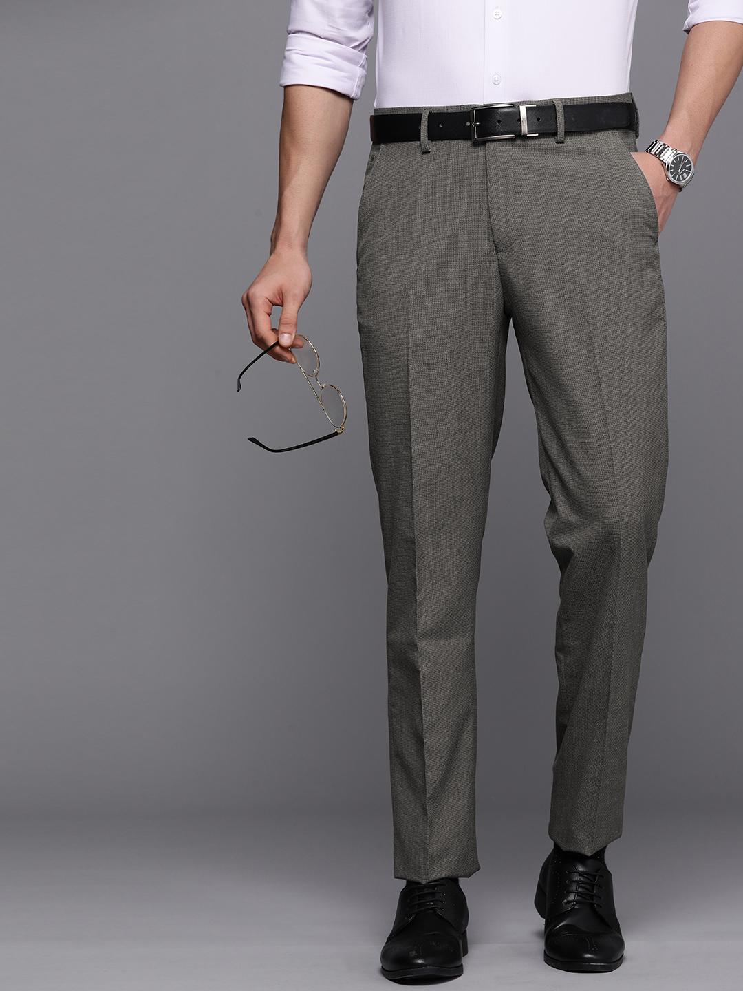Louis Philippe Men Grey Slim Fit Formal Trousers