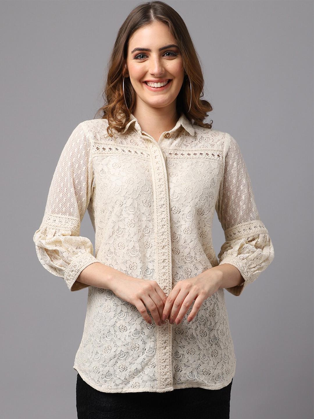 Buy Tulsattva Women Beige Schiffli lace Shirt - Shirts for Women
