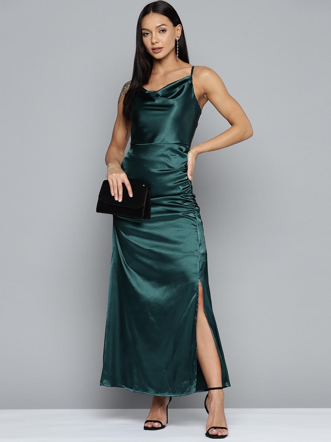 Cowl Neck Forest Green Slip Dress Just Hello Side Slit Forest