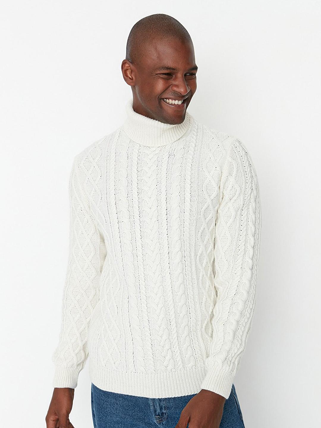 Buy Trendyol Men Off White Cable Knit Pullover - Sweaters for Men