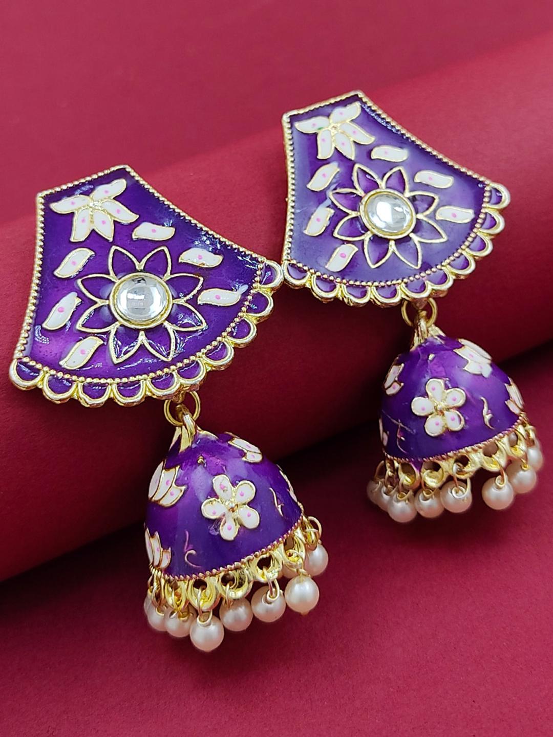 Buy Saizen Purple Floral Jhumkas Earrings Earrings for Women