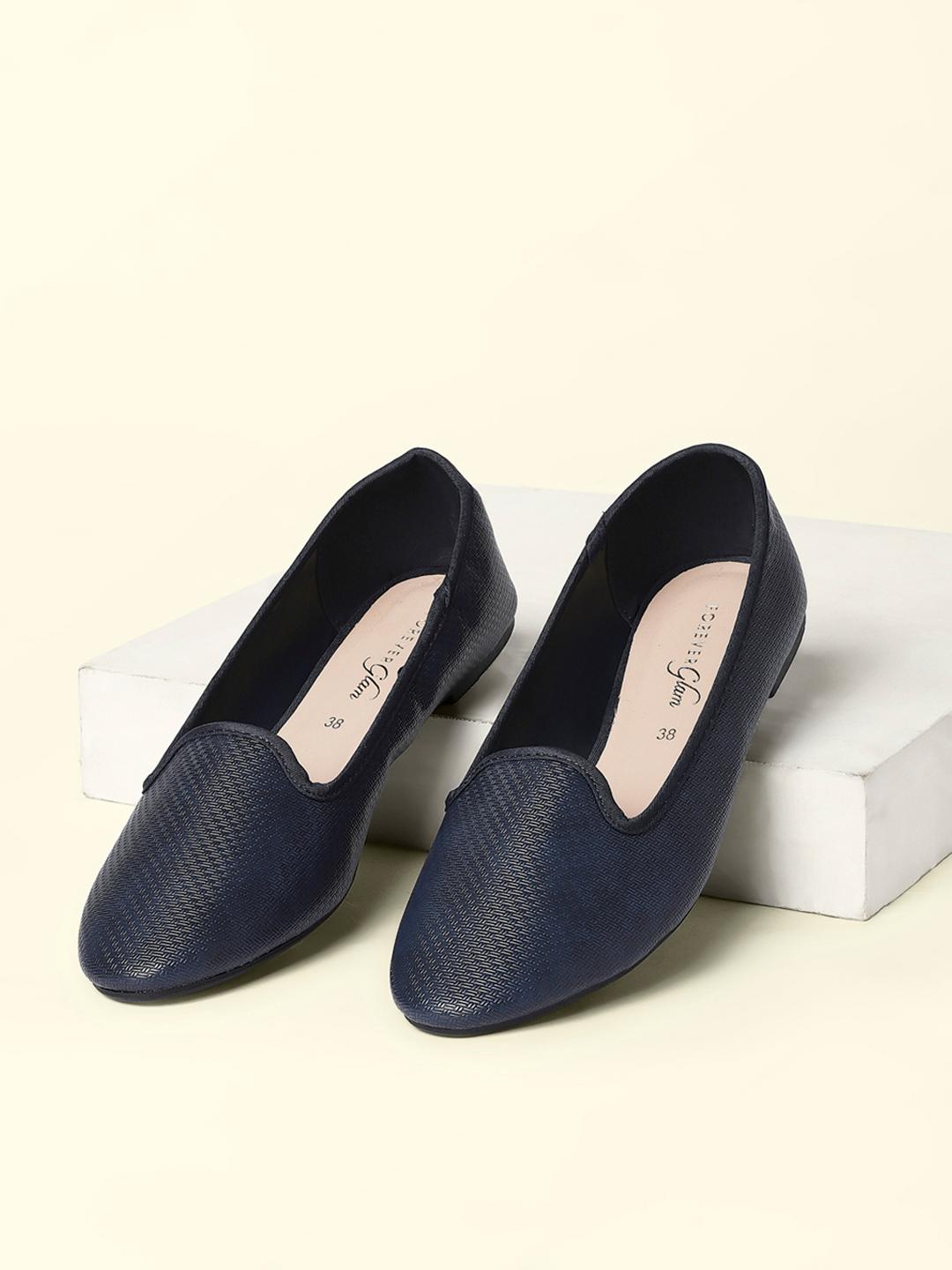 Forever Glam by Pantaloons Women Navy Blue Textured PU Slip-On Sneakers