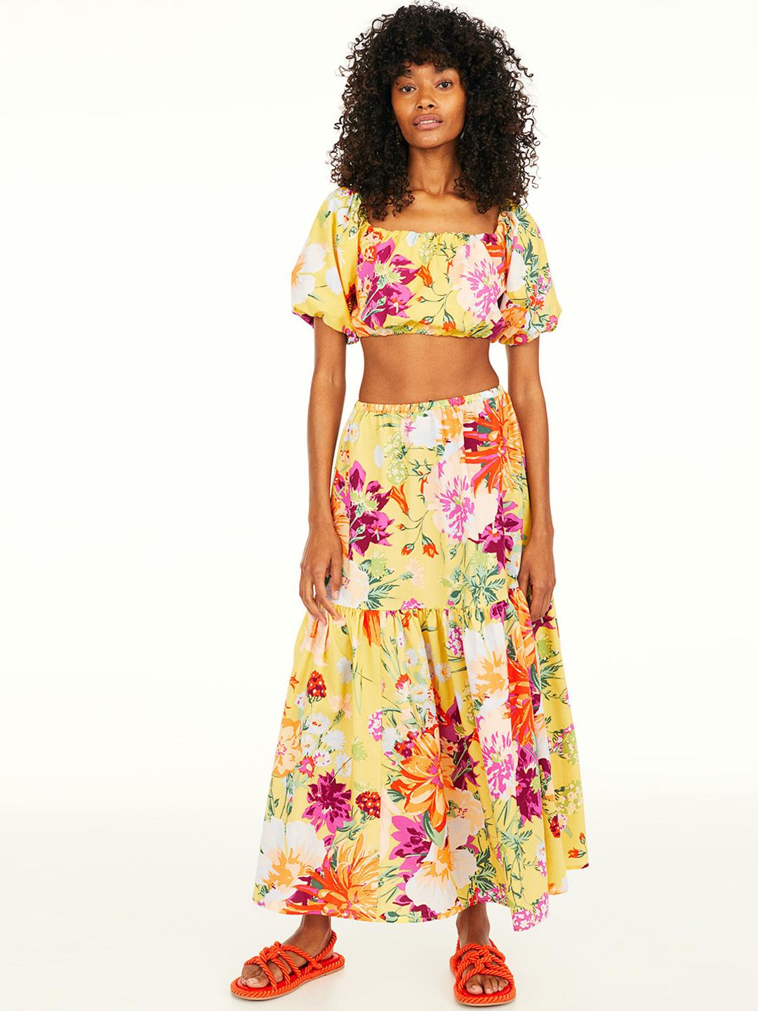 Buy H&M Yellow Floral Patterned Maxi Skirt Skirts for Women