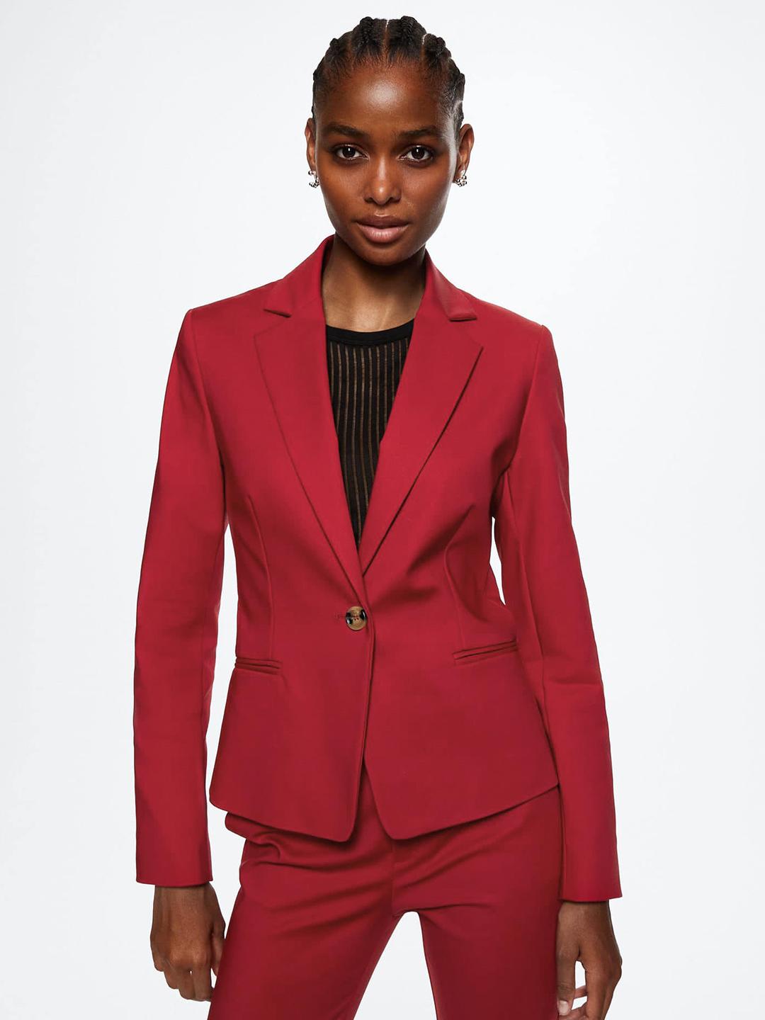 Buy MANGO Women Red Solid Single-Breasted Cheery Red Blazer
