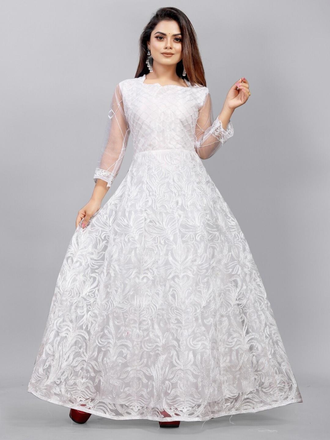 Buy APNISHA Women White Net Maxi Embroidered Dress - Dresses for Women  19702372 | Myntra