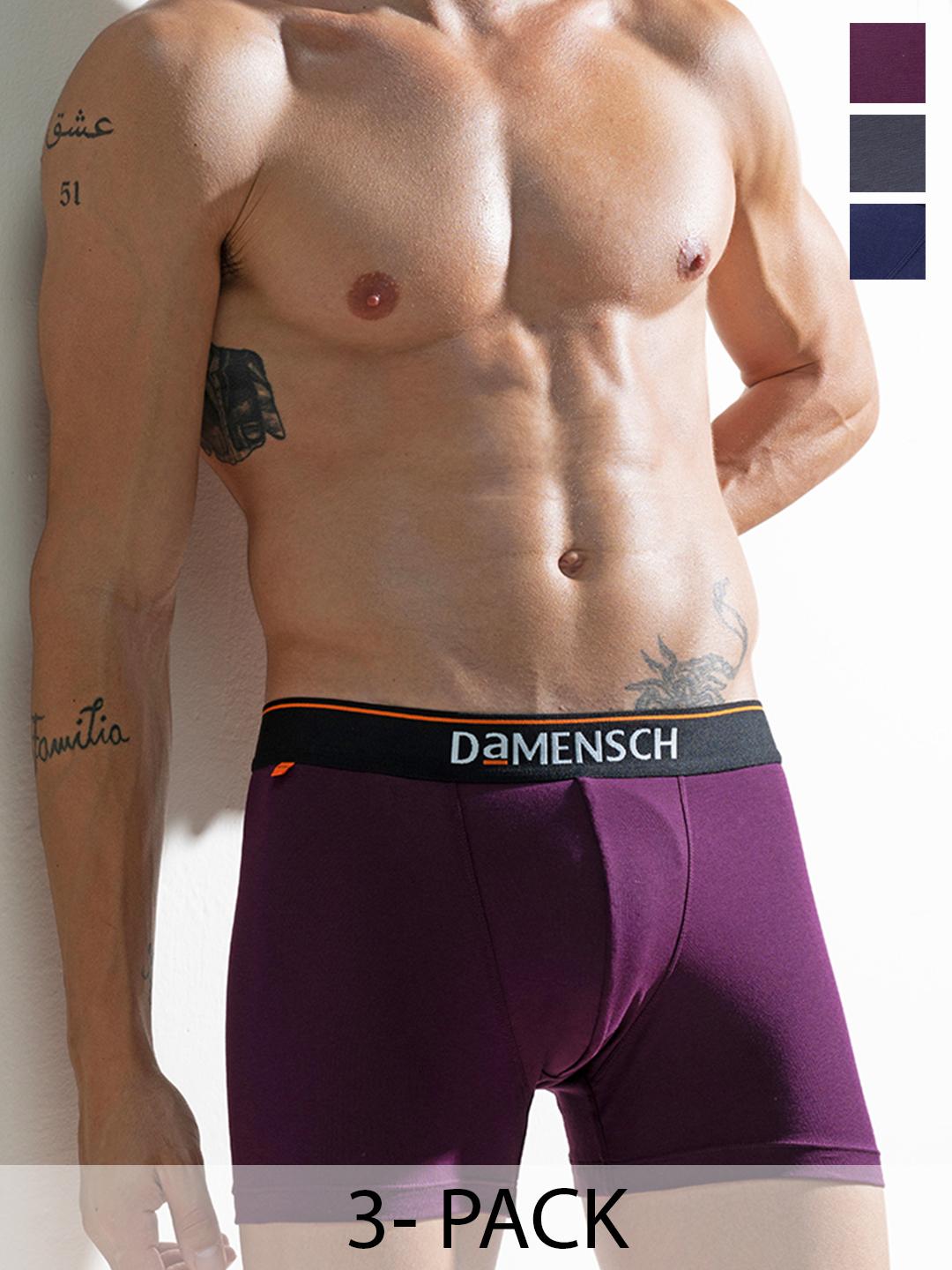 DAMENSCH Pack of 3 Men's Solid Deo-Cotton Trunks