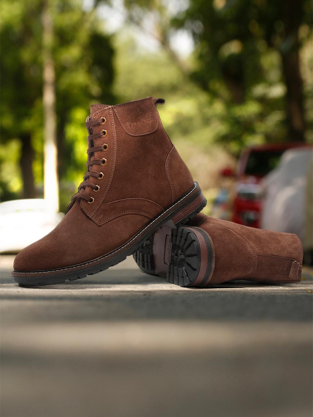 Buy LOUIS STITCH Men Brown Suede High-Top Boots Boots for Men