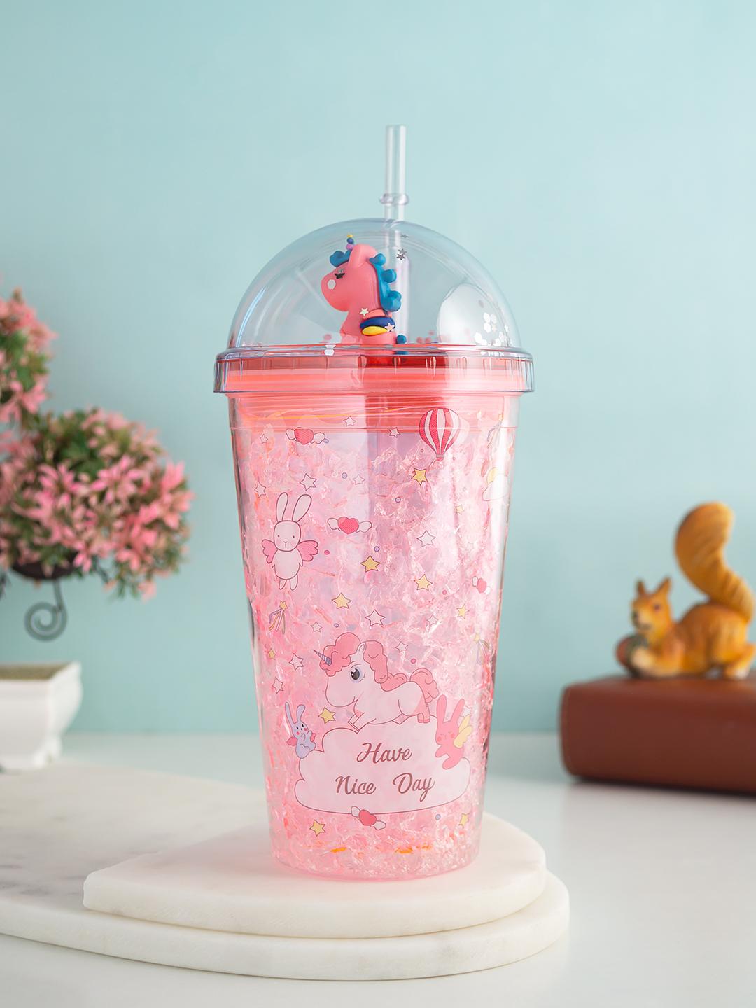 Buy Golden Peacock Pink Printed Sipper Bottle With Straw 500 ml