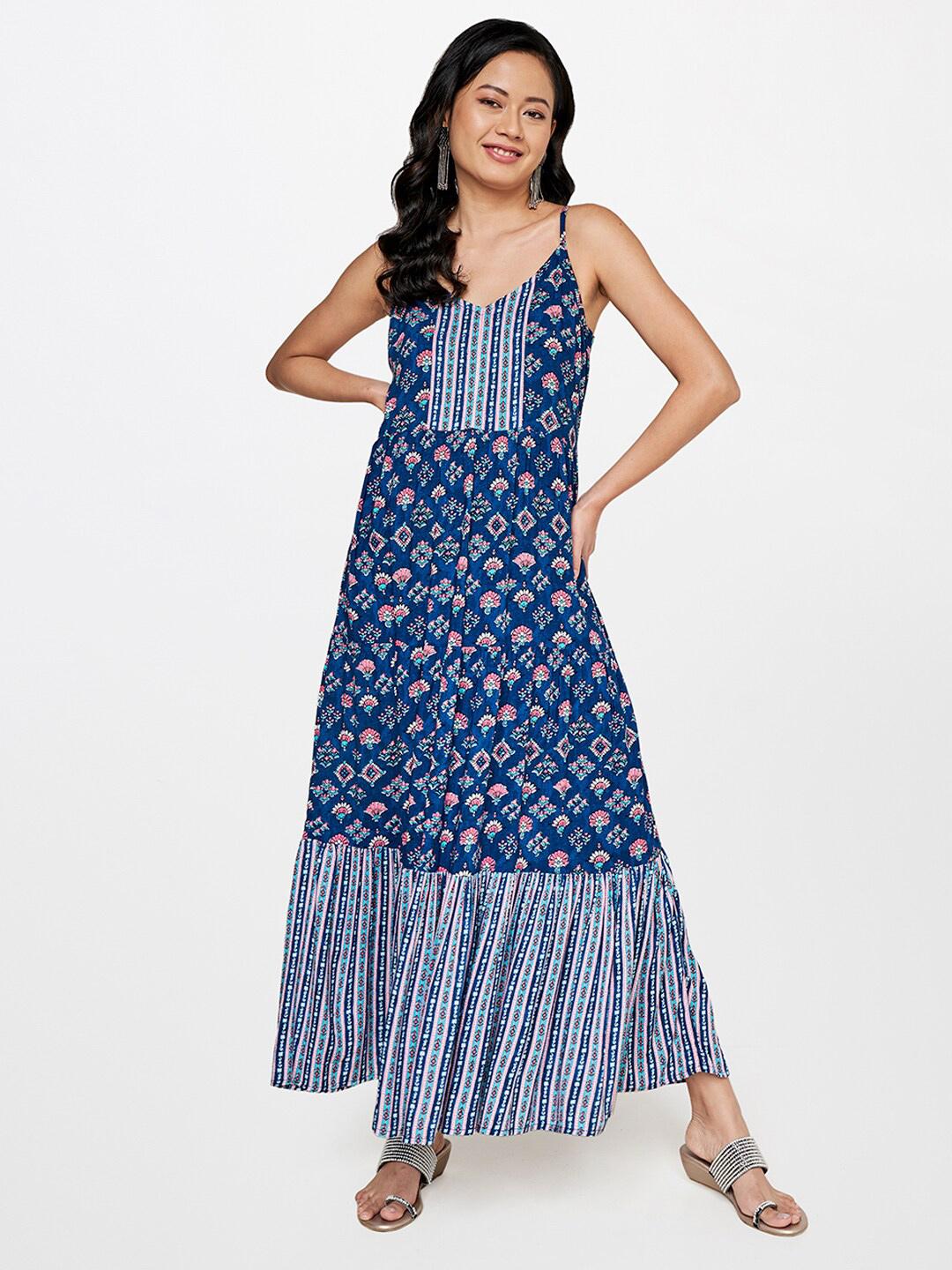 Buy Global Desi Women Blue Ethnic Motifs Maxi Dress - Dresses for Women  19749514 | Myntra