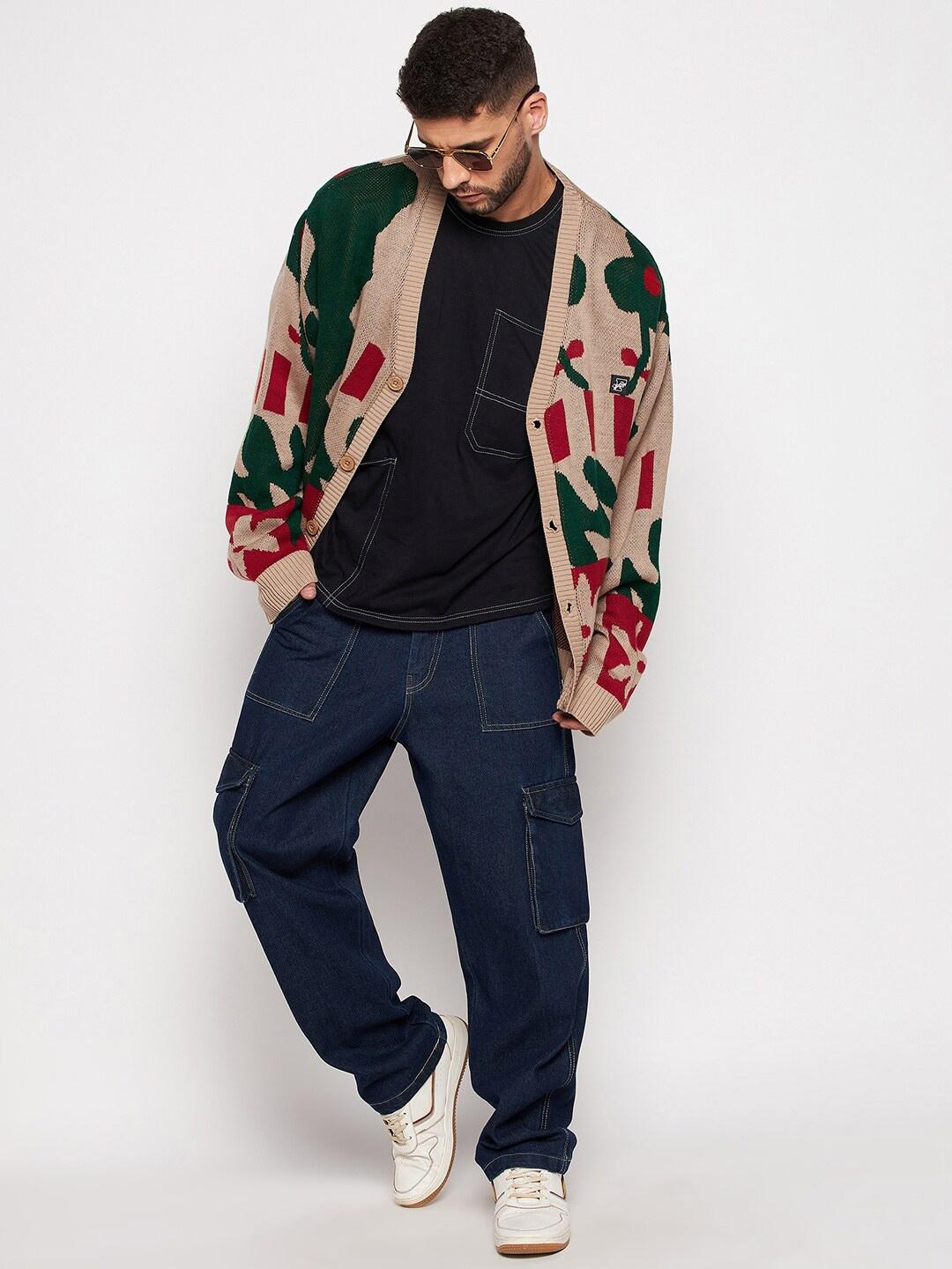 Buy FUGAZEE Men Brown & Green Printed Cardigan - Sweaters for Men