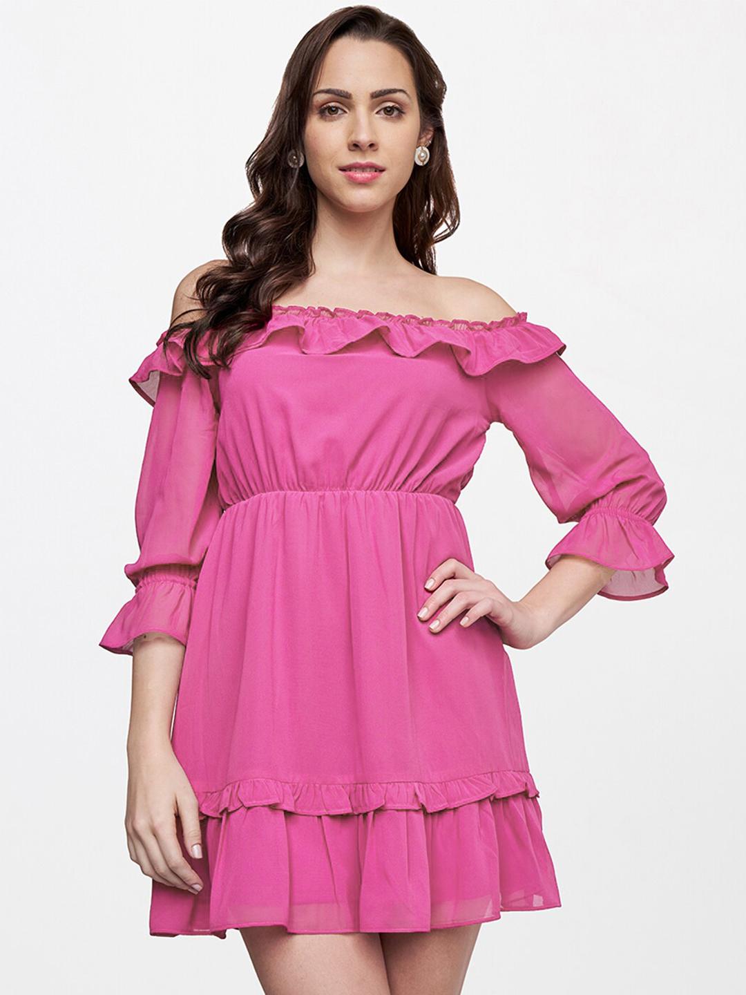 strapless open back dress Pink Solid Off-Shoulder Mini Dress main image 0