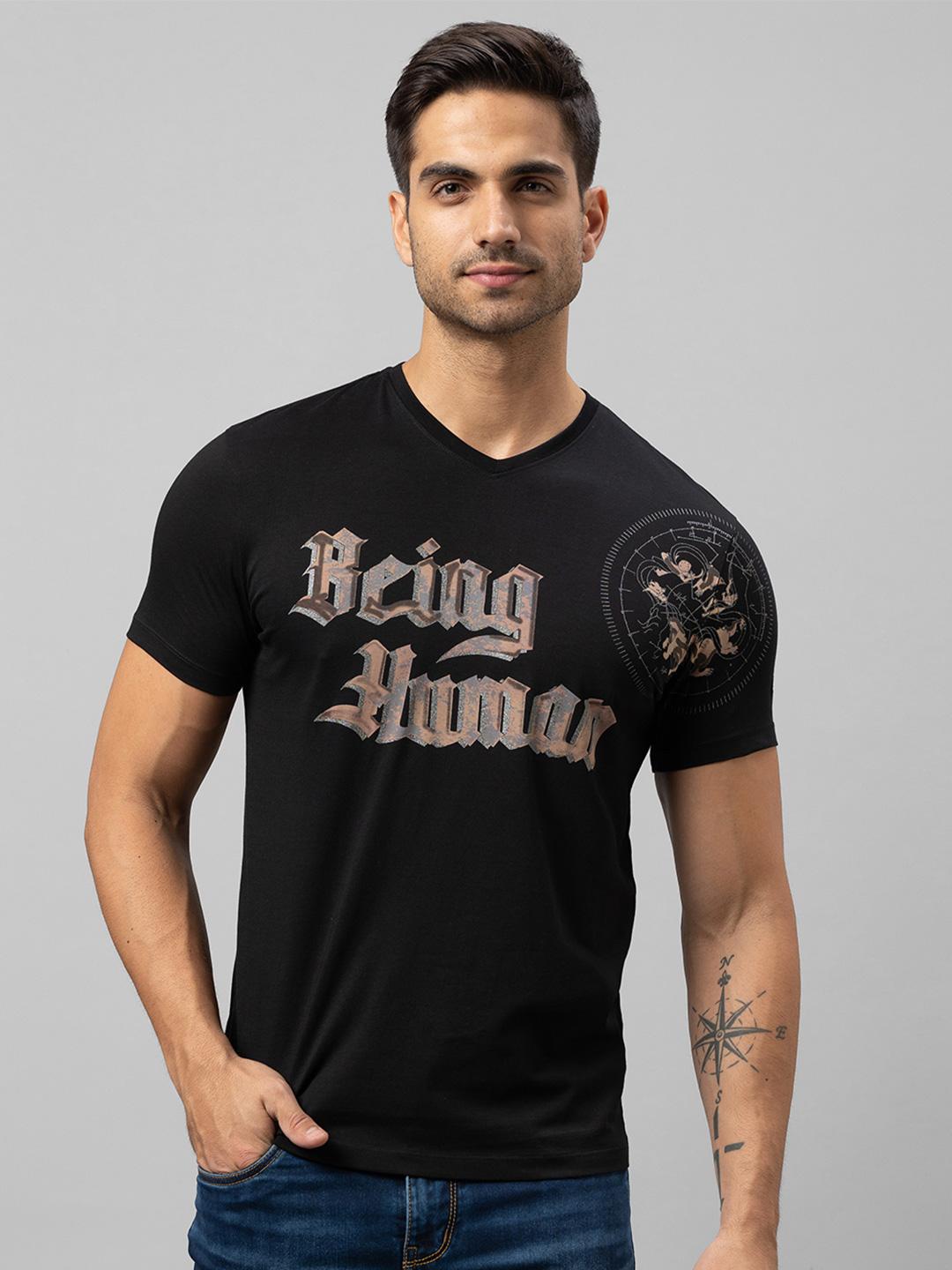 Buy Being Human Men Black Typography Printed T-shirt Tshirts for