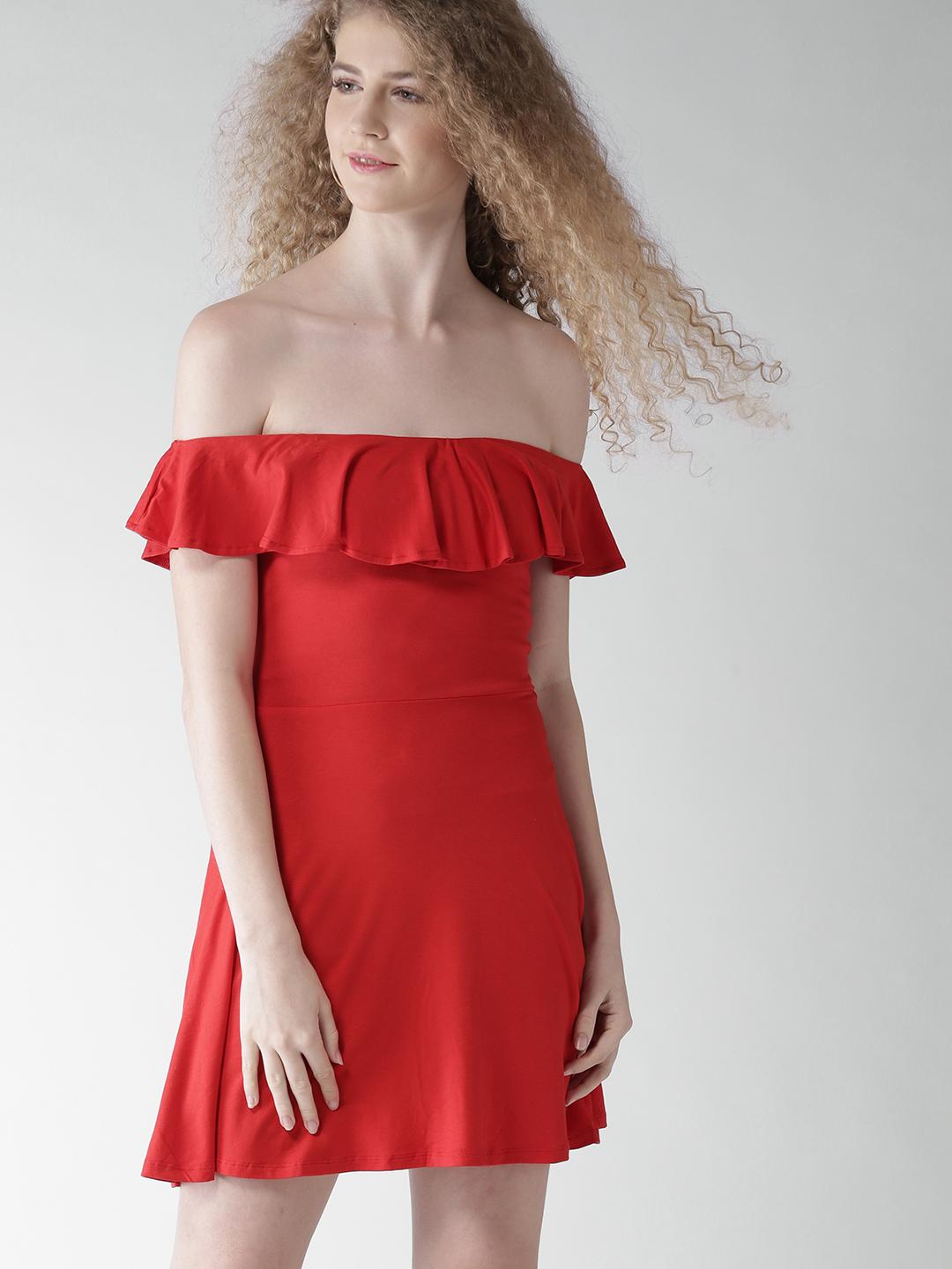 Buy FOREVER 21 Women Red Off-Shoulder Fit and Flare Dress - Dresses for  Women 1991371 | Myntra