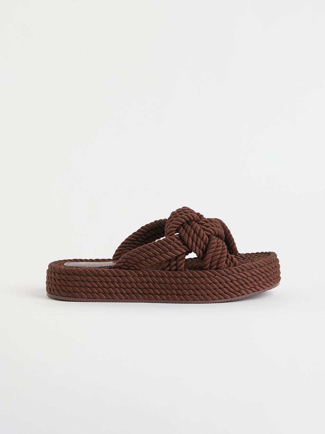 Buy H&M Women Brown Self Design Slides Flip Flops for Women