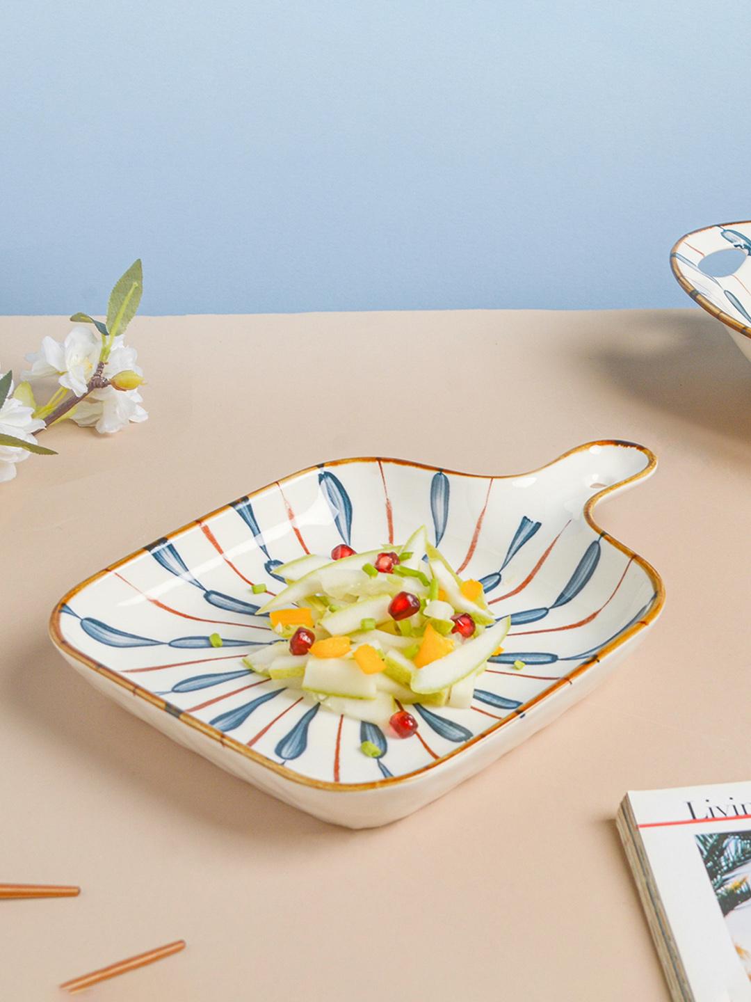 Buy Nestasia White Blue Microwave safe Printed Ceramic Square