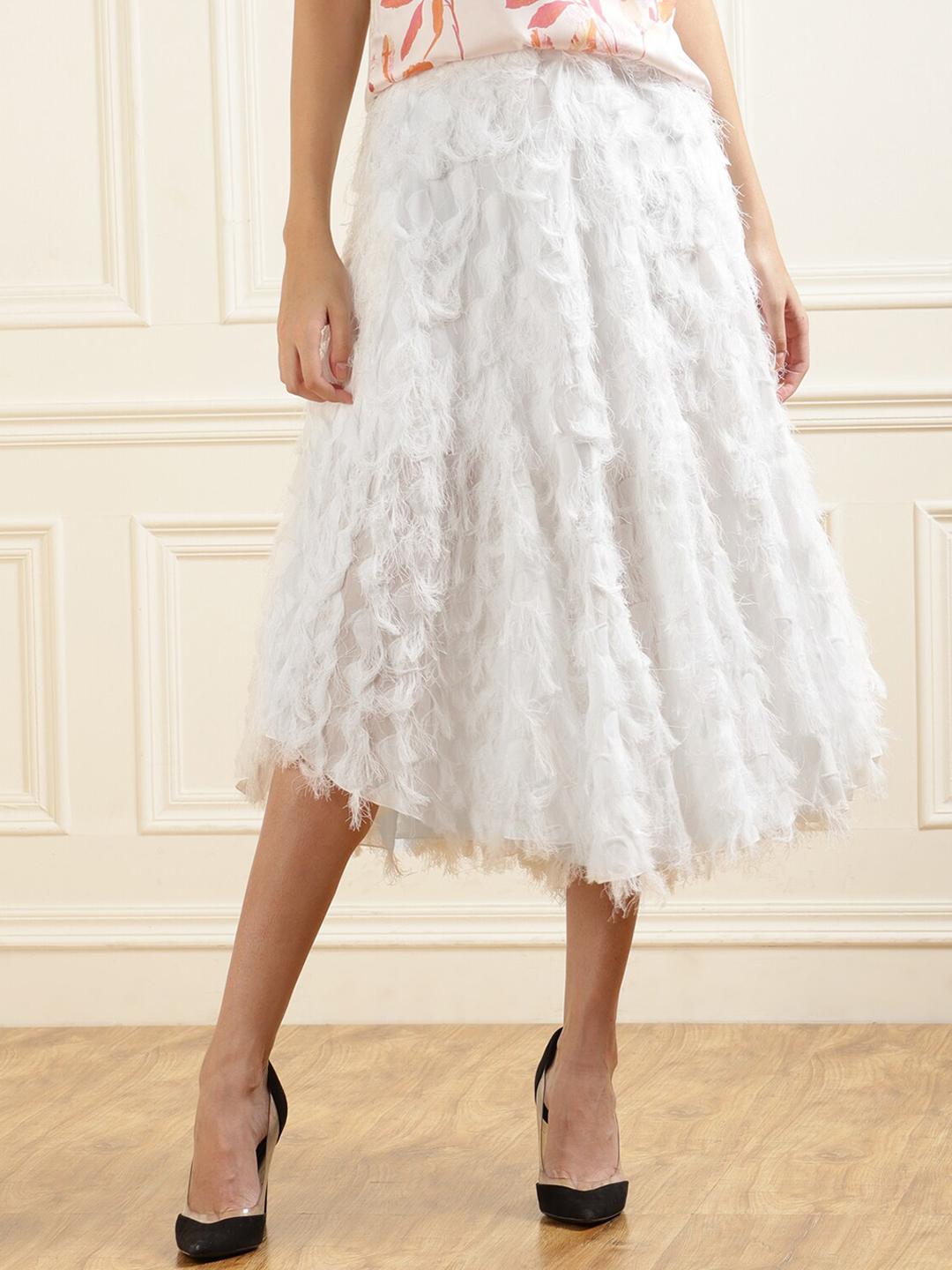 Buy Ted Baker White Clipped Godet A-Line Midi Skirt Skirts for