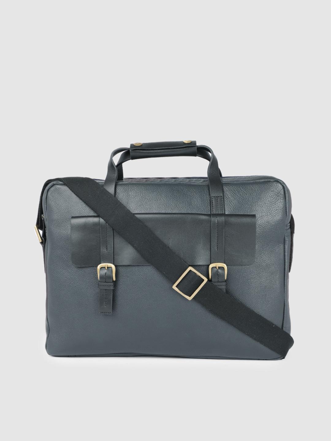 Hidesign Men Blue Solid Leather Laptop Bag - Main Image