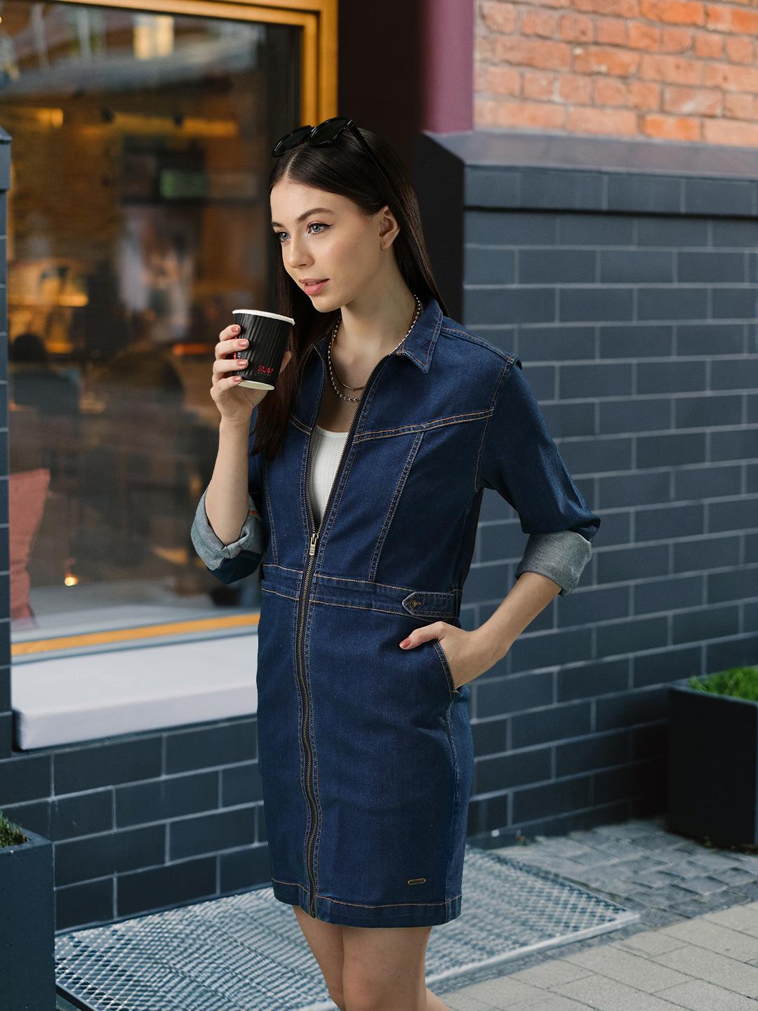 Pepe Jeans Women Blue Cotton Shirt Dress