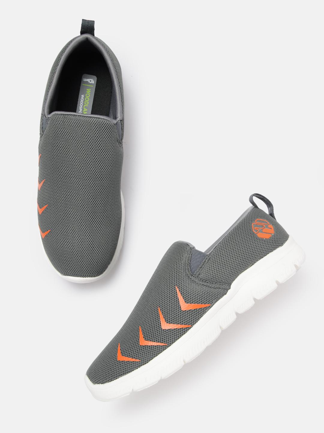 Buy Woodland Men Grey Orange Woven Design Slip-On Sneakers