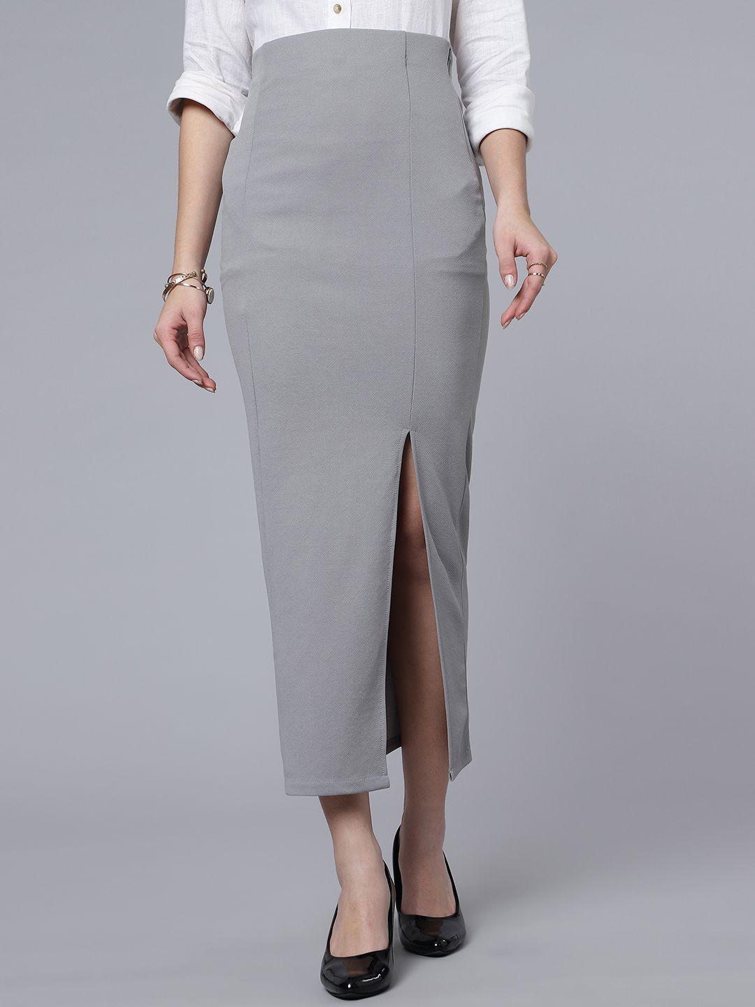 Buy Purple Feather Long Slit Stretchable Pencil Ankle Length Skirt