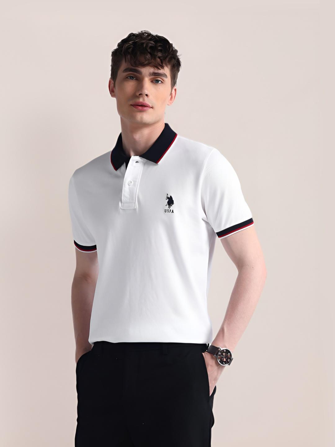 U.S. Polo Assn. Men Solid Polo Collar Slim Fit T-Shirt - Image 1