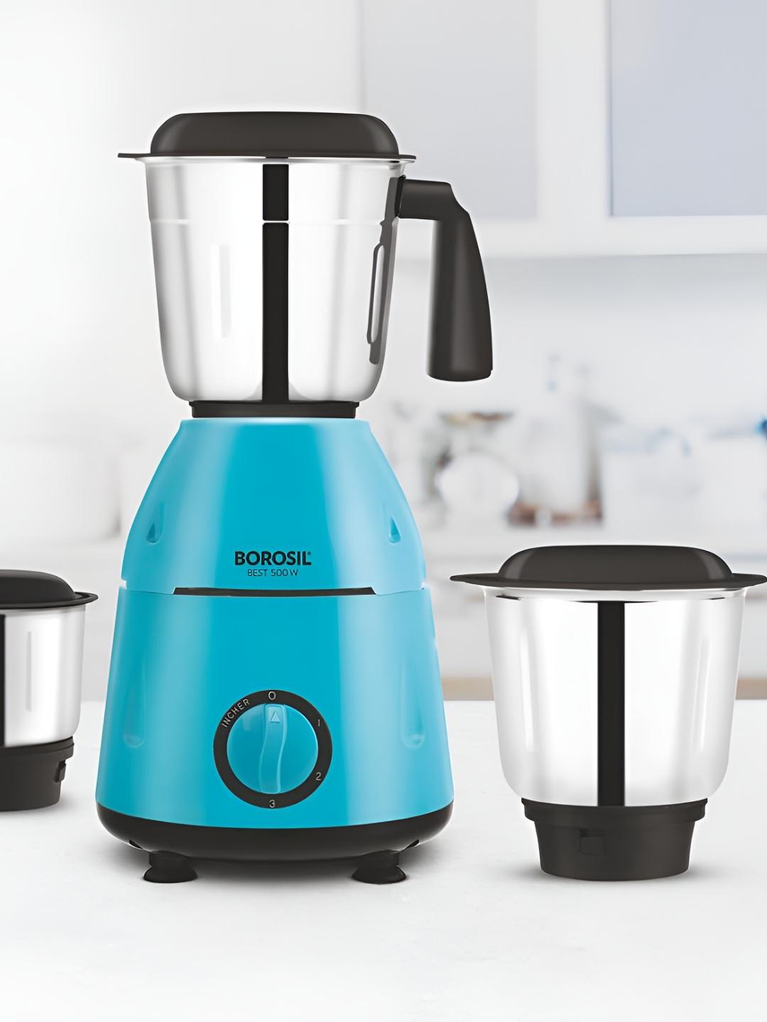 Borosil Best Blue Stainless Steel Anti Skid Vaccum Rubber Feet Jars Wet  and Dry Grinder-500W