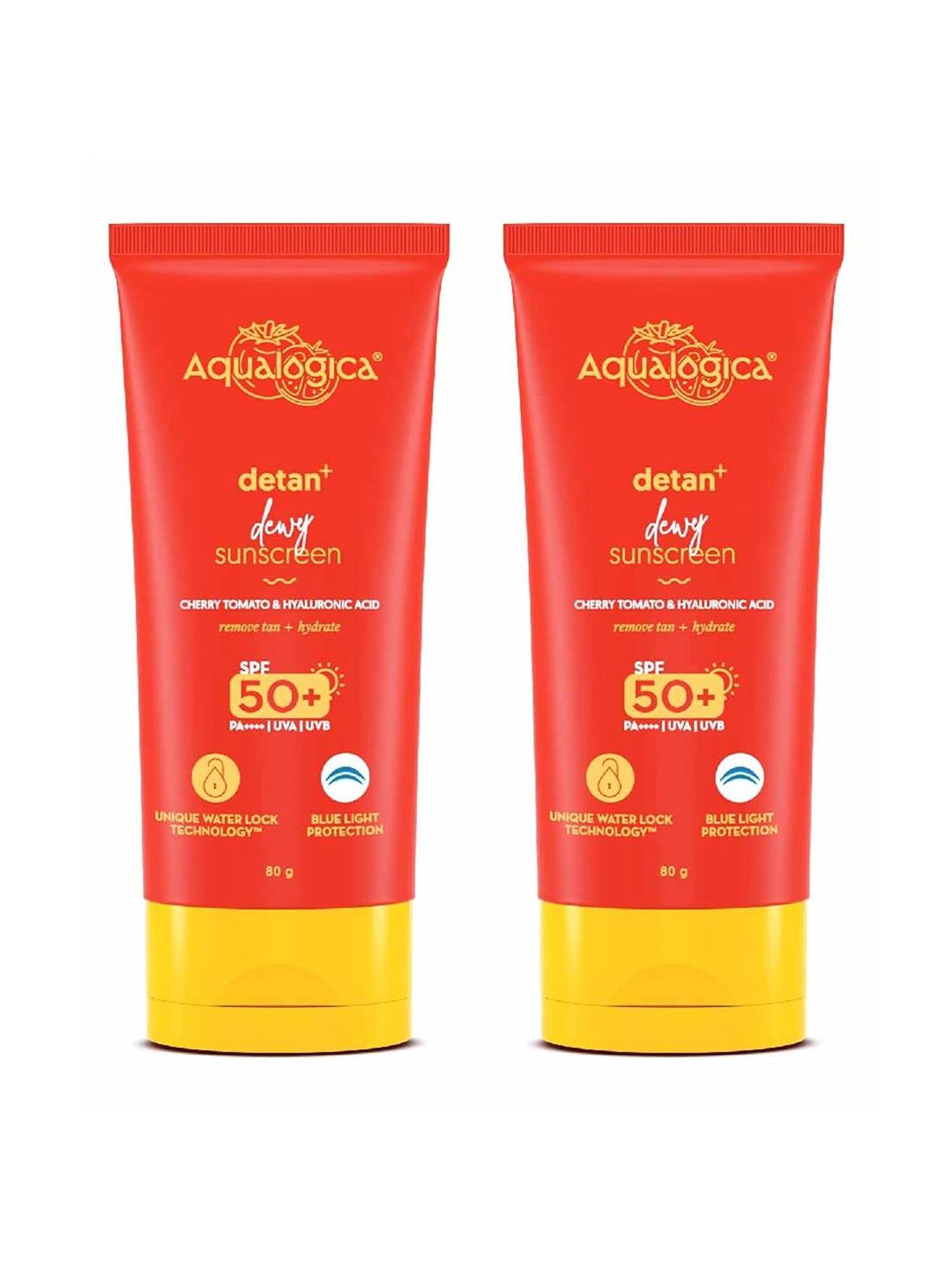 Aqualogica Detan+ Dewy Cherry Tomato Sunscreen SPF50 80g x2 Pack of 2 - Image 1