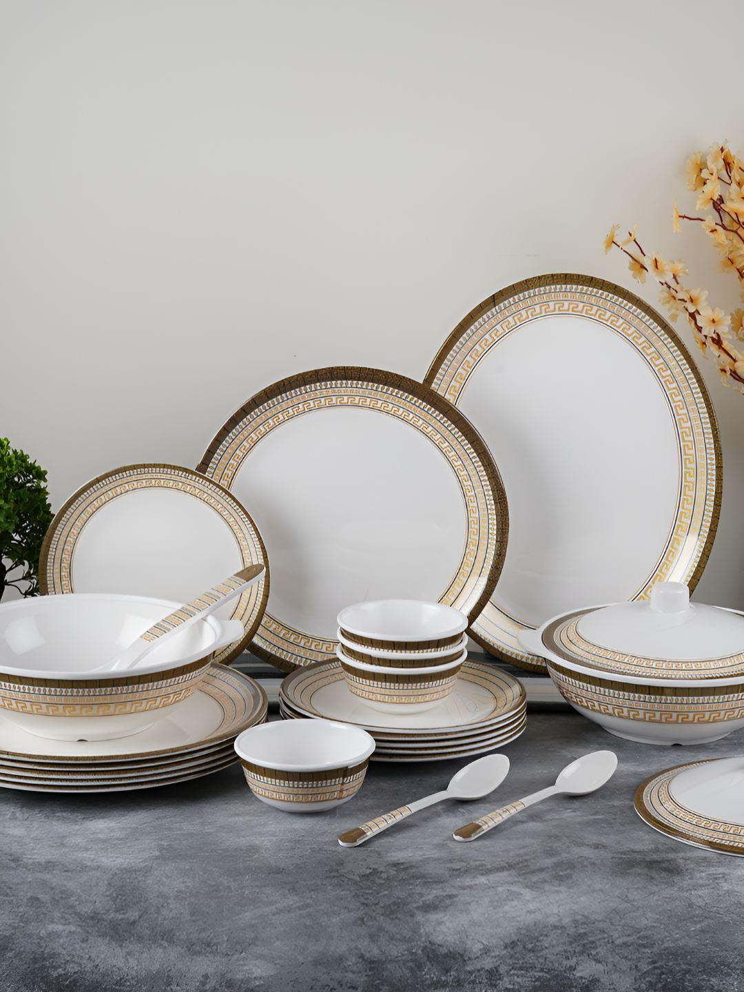 Dinnerware White Platters Amazon Buy Aura White Geometric Melamine