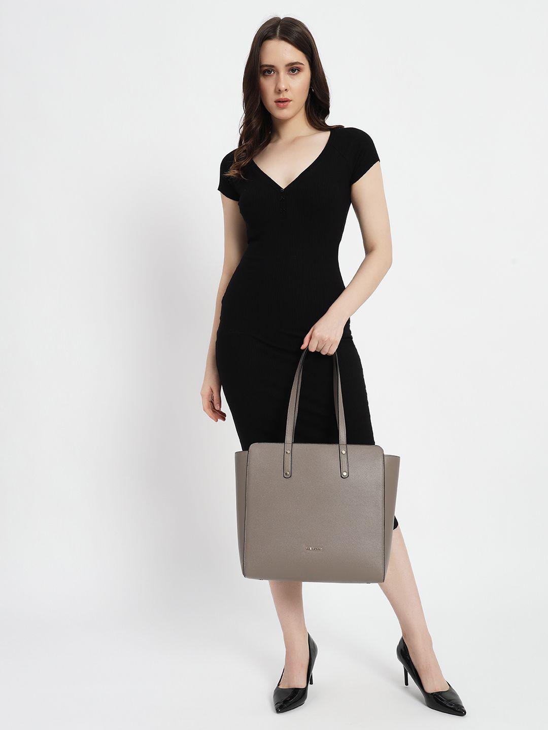 THE GUSTO Textured PU Structured Tote Bag with Tasselled