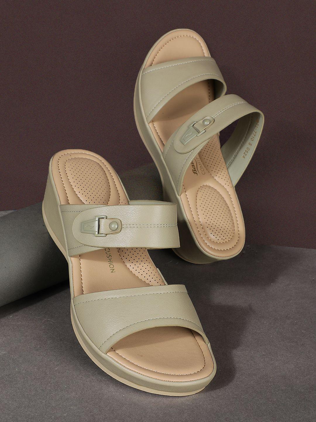 Buy Bata comfit PU Platform Sandals with Laser Cuts Heels for