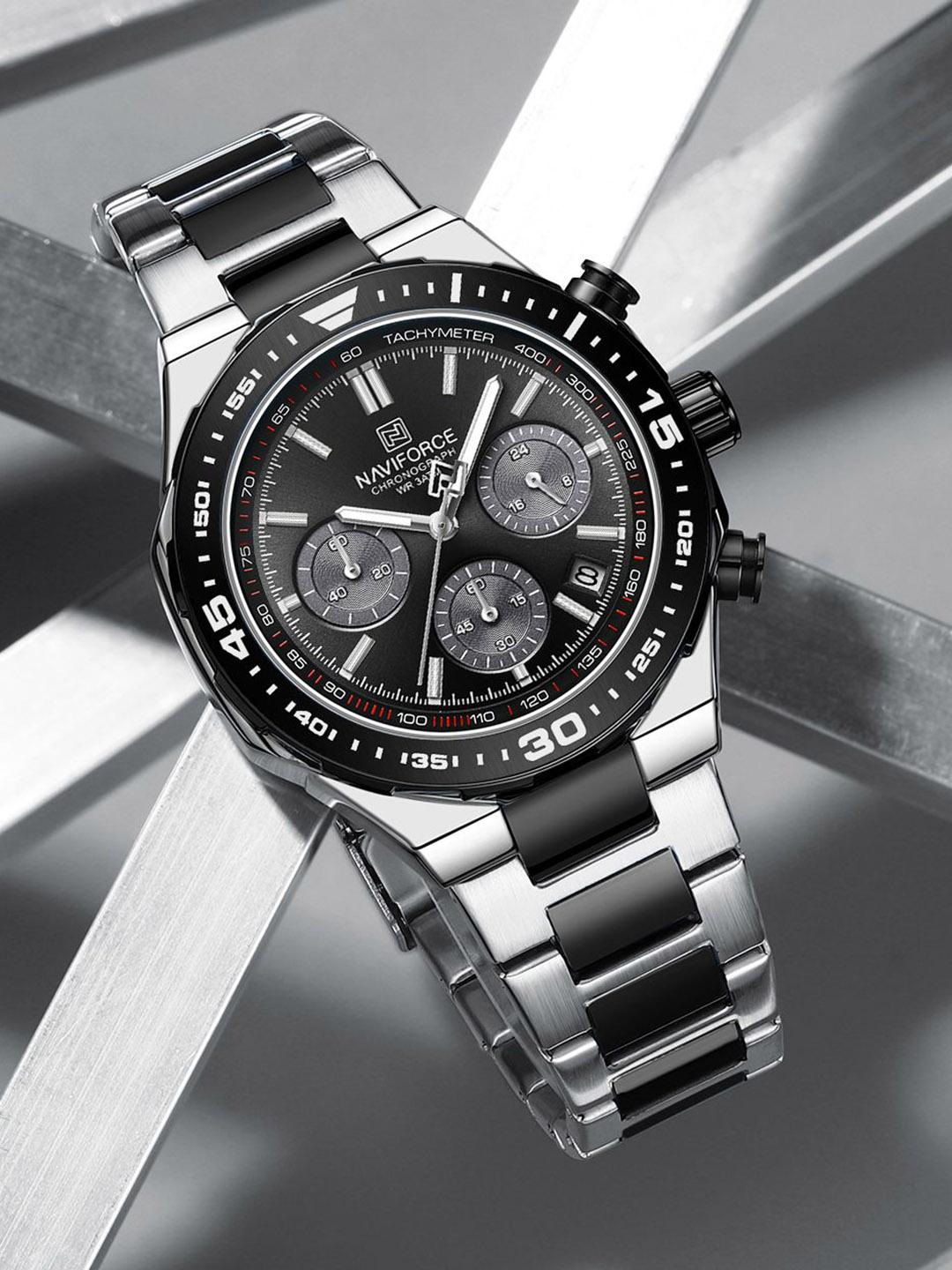 Buy Naviforce Men Brass Patterned Dial Leather Bracelet Style