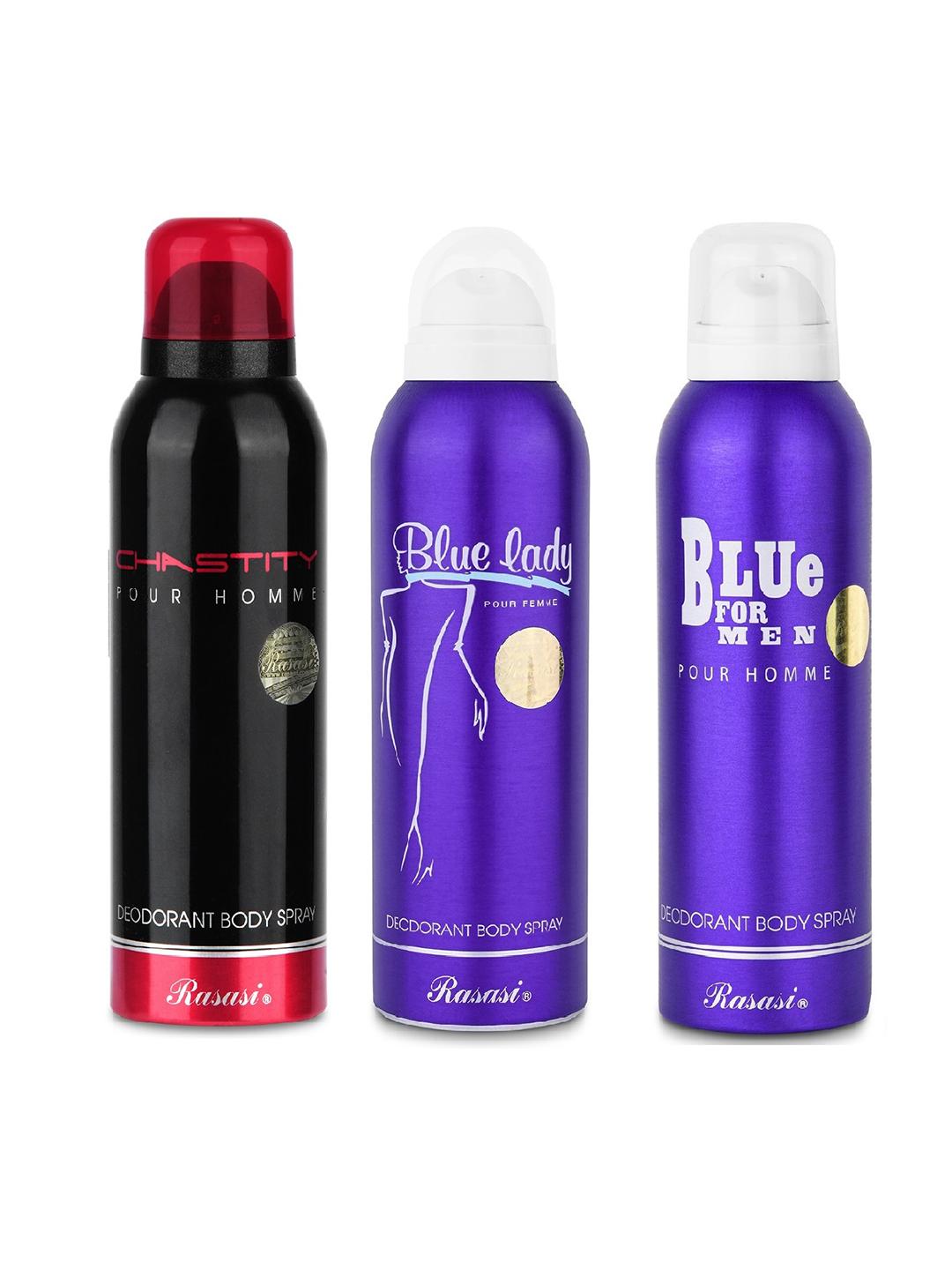 Buy Rasasi Set Of Chastity, Blue Lady Blue Men Deodorant Body