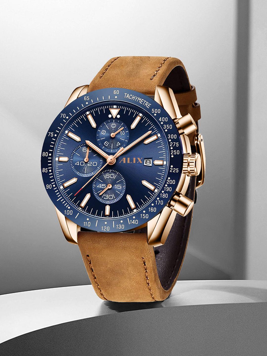 ali Buy ALIX Men Brass Dial & Leather Straps Analogue Chronograph