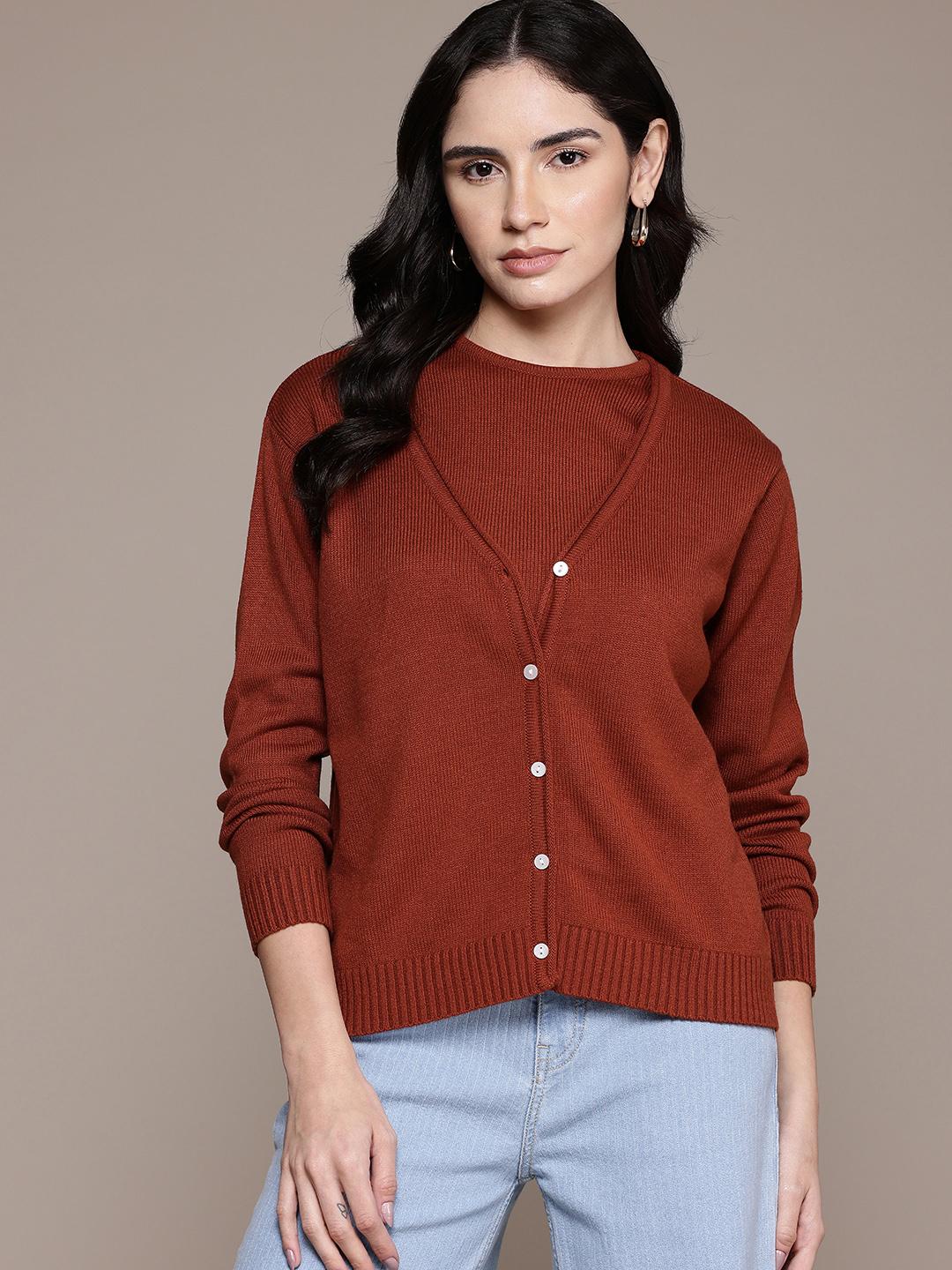 Buy The Roadster Lifestyle Co. V-Neck Cardigan with Top - Sweaters