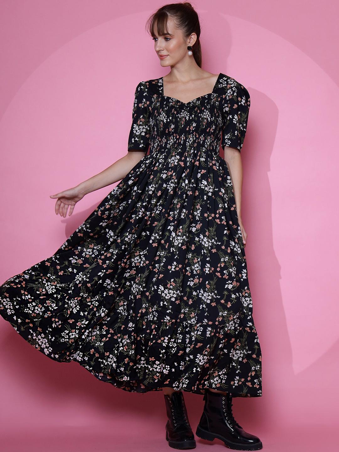 Buy SHEETAL Associates Floral Print Puff Sleeve Crepe Fit & Flare