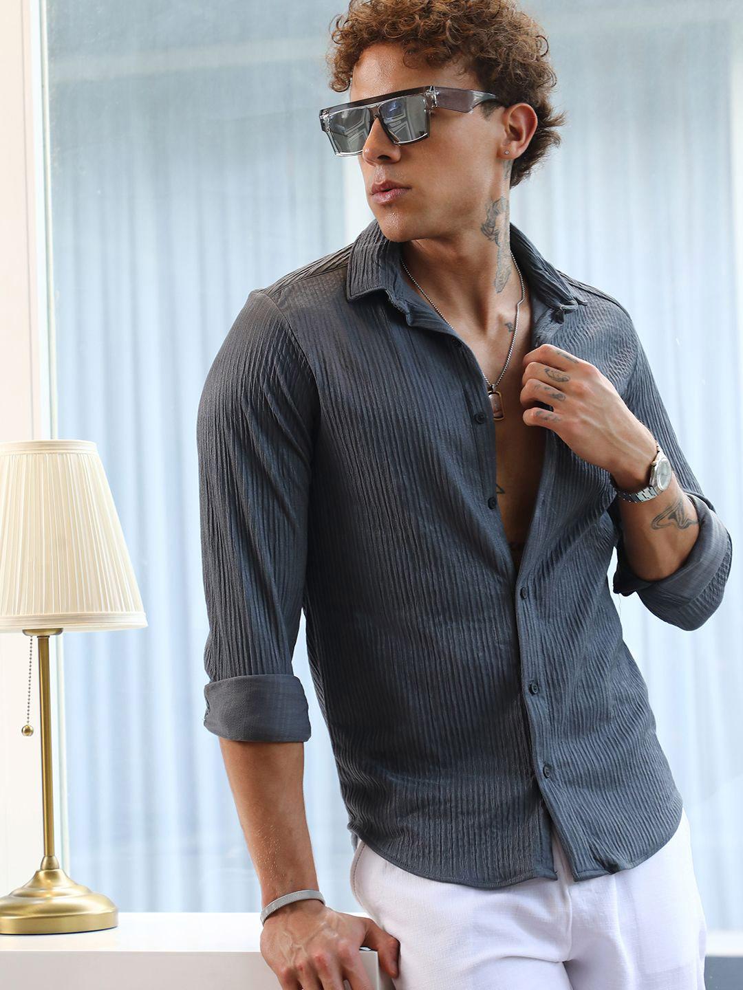 Buy Campus Sutra Men Comfort Spread Collar Solid Casual Shirt