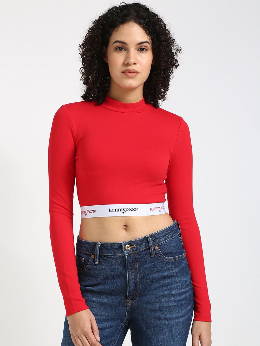 Buy Tommy Hilfiger Fashion Women Mock Neck Crop Fitted Top - Tops