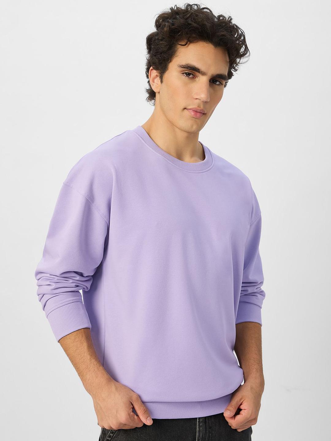 The Souled Store Men Oversized Solid Lavender Sweatshirt