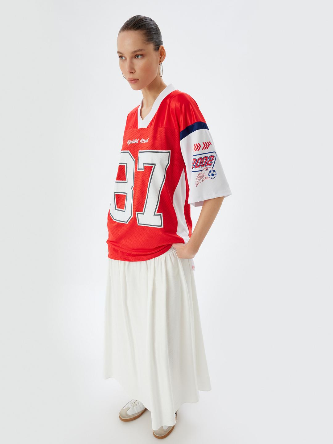 Koton T-Shirt Varsity Crop a Maniche Corte Girocollo Donna