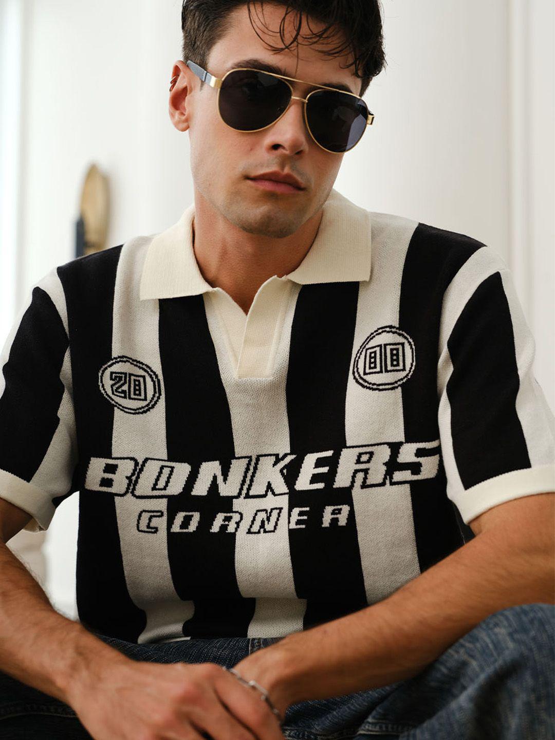 Bonkers Corner Men Striped Polo Collar T-shirt - Image 1